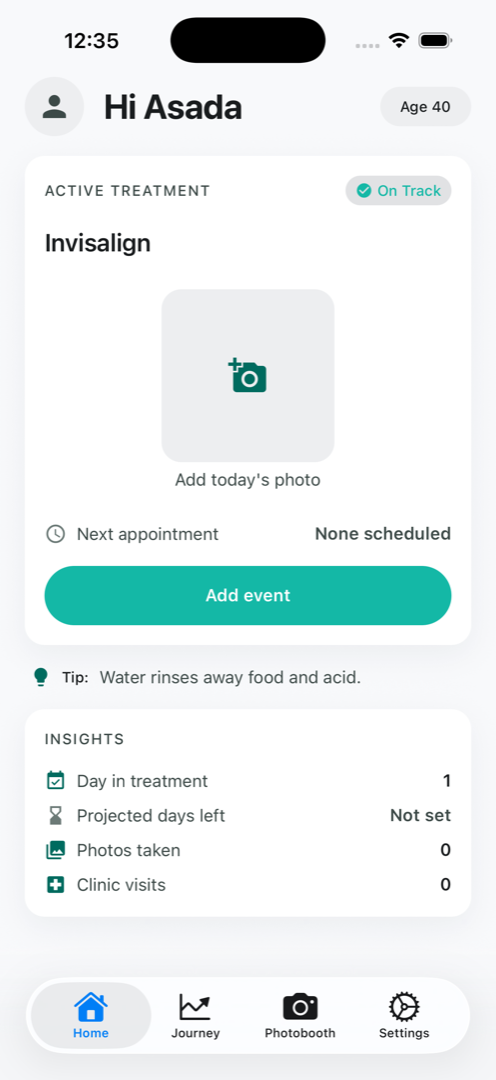 Brace Space home dashboard showing active treatment and insights